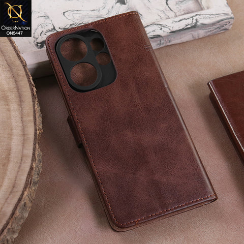 Vivo V60  - Dark Brown -  Premium Leather Megantic Flip Book Covers With Card Holding Option