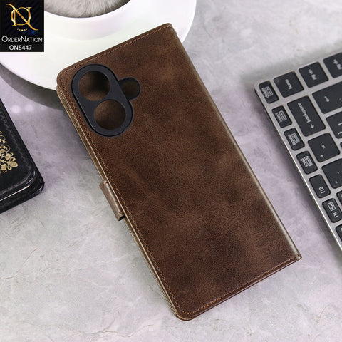 Vivo V60 Lite 4G Cover - Dark Brown -  Premium Leather Megantic Flip Book Covers With Card Holding Option