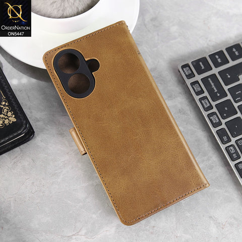 Vivo V60 Lite 4G Cover - Light Brown -  Premium Leather Megantic Flip Book Covers With Card Holding Option