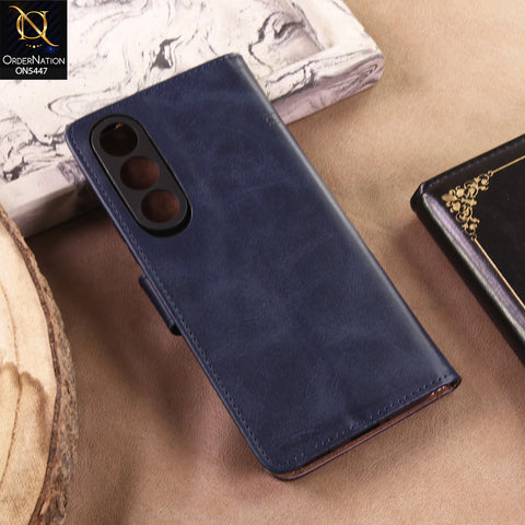 Vivo V70 FE Cover - Blue - Premium Leather Megantic Flip Book Covers With Card Holding Option