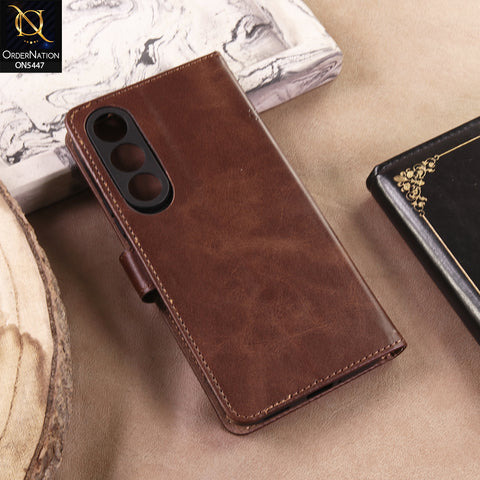 Vivo V70 FE Cover - Dark Brown - Premium Leather Megantic Flip Book Covers With Card Holding Option
