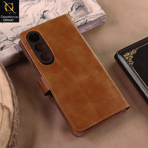 Vivo V70 FE Cover - Light Brown - Premium Leather Megantic Flip Book Covers With Card Holding Option