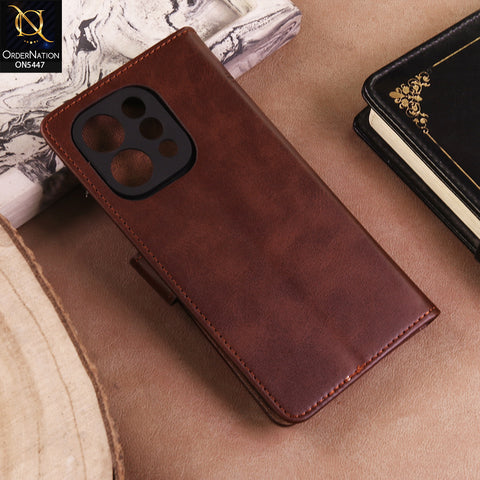 Vivo S50 Cover  - Dark Brown - Premium Leather Megantic Flip Book Covers With Card Holding Option