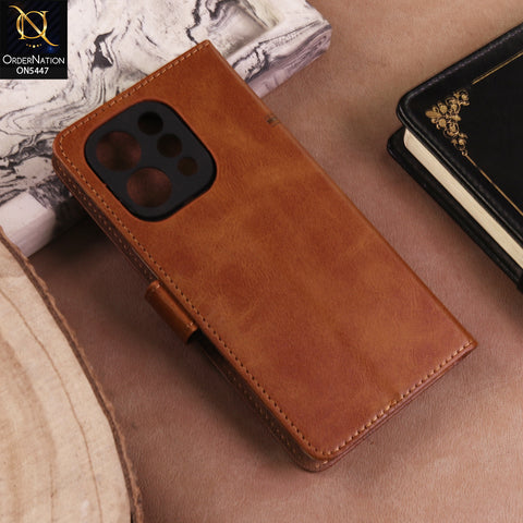 Vivo S50 Cover  - Light Brown - Premium Leather Megantic Flip Book Covers With Card Holding Option