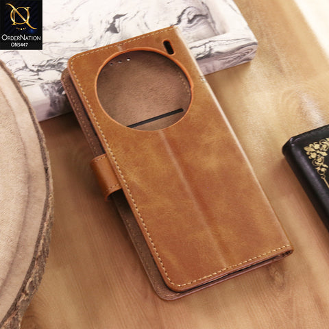 Vivo X200 Cover  - Light Brown - Premium Leather Megantic Flip Book Covers With Card Holding Option