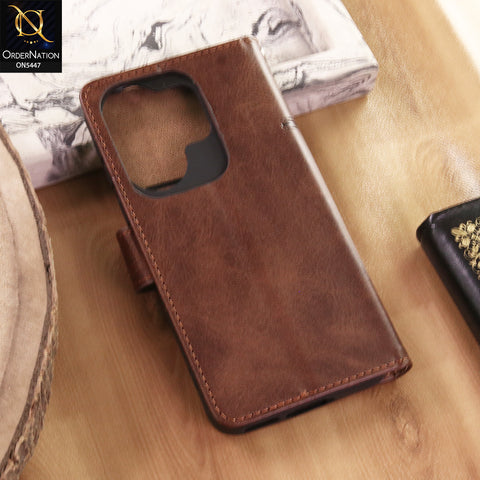 Vivo X200 FE Cover  - Dark Brown - Premium Leather Megantic Flip Book Covers With Card Holding Option
