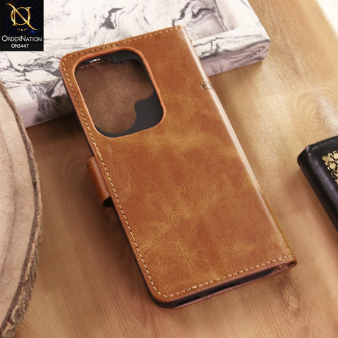 Vivo X200 FE Cover  - Light Brown - Premium Leather Megantic Flip Book Covers With Card Holding Option