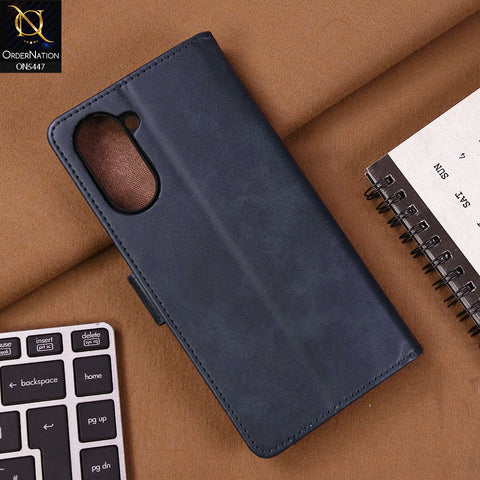 Vivo Y18 Cover - Blue - Premium Leather Megantic Flip Book Covers With Card Holding Option