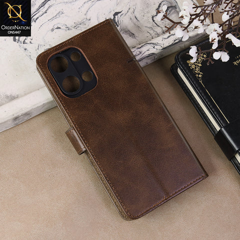 Vivo Y11D 4G Cover - Dark Brown  - Premium Leather Megantic Flip Book Covers With Card Holding Option
