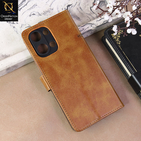 Vivo Y11D 4G Cover - Light Brown  - Premium Leather Megantic Flip Book Covers With Card Holding Option