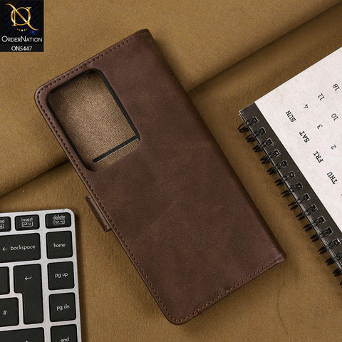 Vivo Y100 4G Cover - Dark Brown - Premium Leather Megantic Flip Book Covers With Card Holding Option