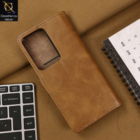 Vivo Y100 4G Cover - Light Brown - Premium Leather Megantic Flip Book Covers With Card Holding Option