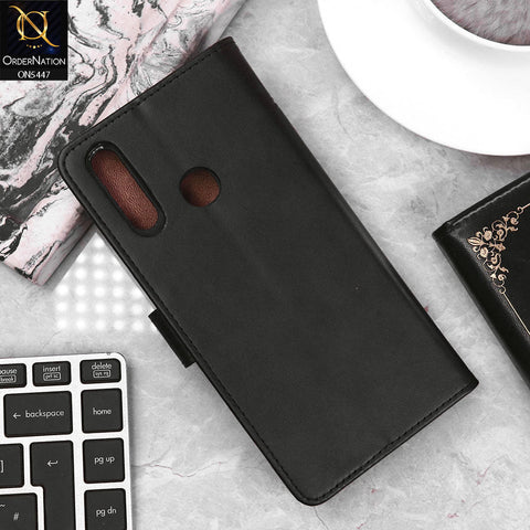 Vivo Y17 Cover - Black - Premium Leather Megantic Flip Book Covers With Card Holding Option