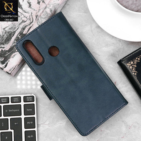 Vivo Y15 Cover - Blue - Premium Leather Megantic Flip Book Covers With Card Holding Option