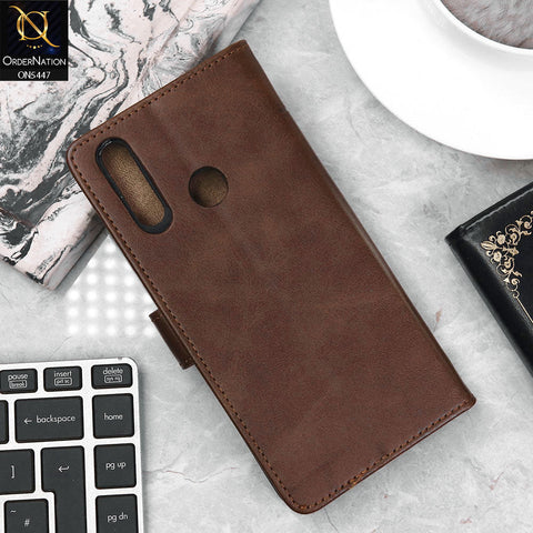 Vivo Y15 Cover - Dark Brown - Premium Leather Megantic Flip Book Covers With Card Holding Option