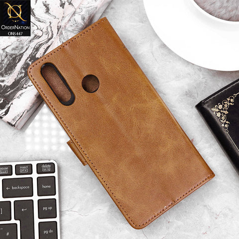 Vivo Y17 Cover - Light Brown - Premium Leather Megantic Flip Book Covers With Card Holding Option