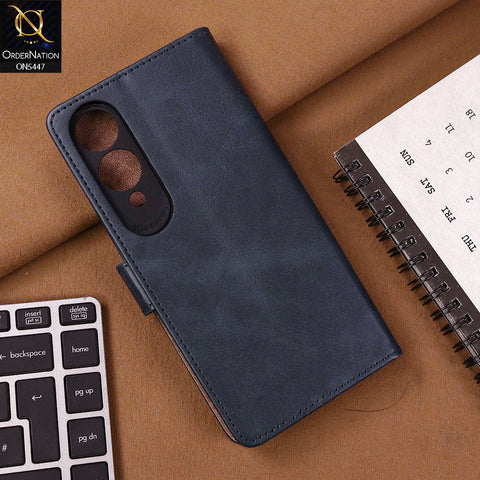 Vivo Y28 5G Cover - Blue - Premium Leather Megantic Flip Book Covers With Card Holding Option