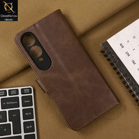 Vivo Y28 5G Cover - Dark Brown - Premium Leather Megantic Flip Book Covers With Card Holding Option