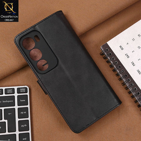 Vivo Y29 5G Cover - Black - Premium Leather Megantic Flip Book Covers With Card Holding Option