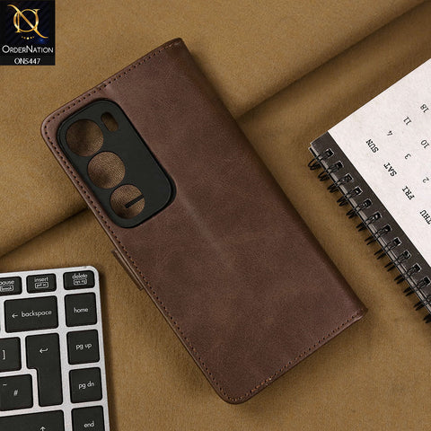 Vivo Y29 5G Cover - Dark Brown - Premium Leather Megantic Flip Book Covers With Card Holding Option