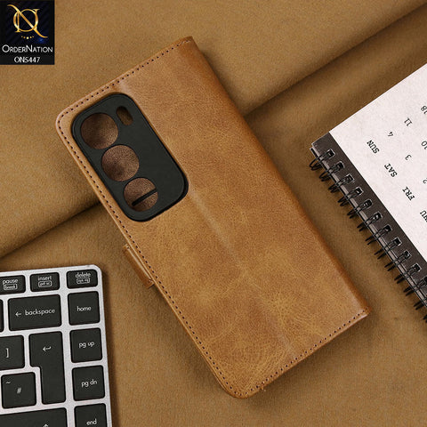 Vivo Y29 5G Cover - Light Brown - Premium Leather Megantic Flip Book Covers With Card Holding Option