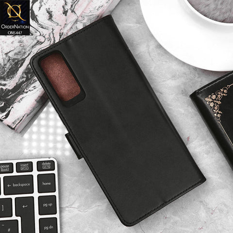 Vivo Y20T Cover - Black - Premium Leather Megantic Flip Book Covers With Card Holding Option