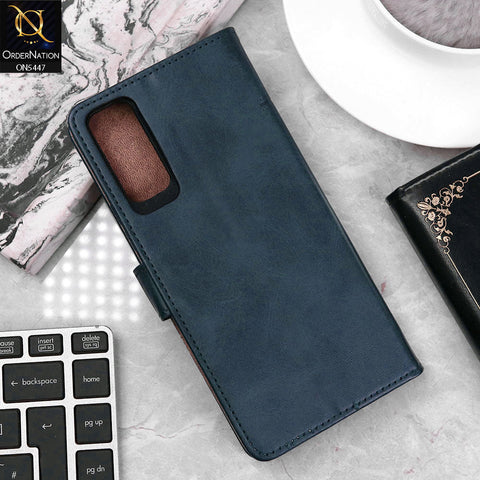 Vivo Y12s Cover - Blue - Premium Leather Megantic Flip Book Covers With Card Holding Option