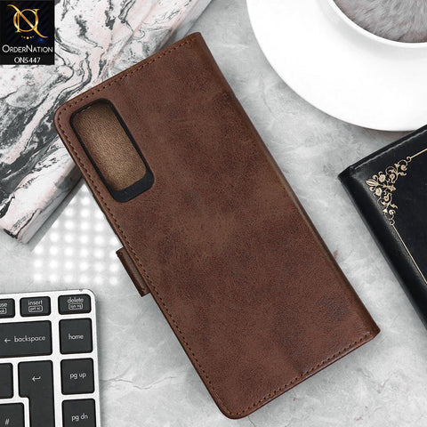 Vivo Y20a Cover - Dark Brown - Premium Leather Megantic Flip Book Covers With Card Holding Option