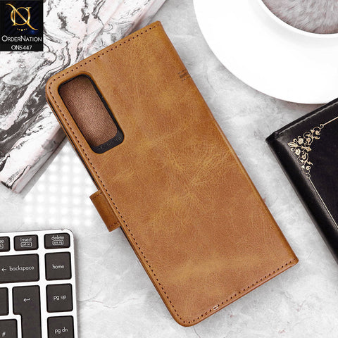 Vivo Y20T Cover - Light Brown - Premium Leather Megantic Flip Book Covers With Card Holding Option