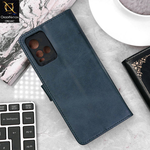 Vivo Y21s Cover - Blue - Premium Leather Megantic Flip Book Covers With Card Holding Option