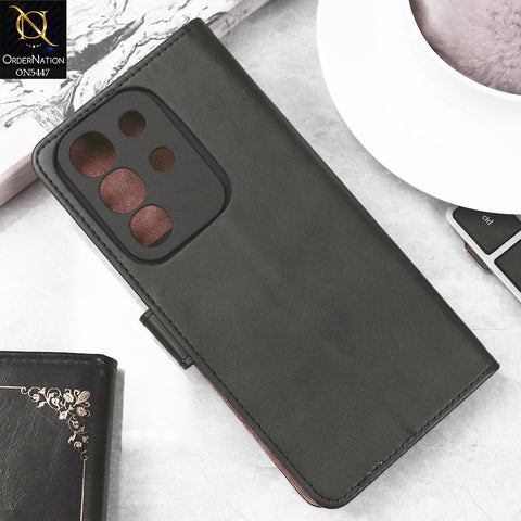 Vivo Y29 4G Cover - Black -  Premium Leather Megantic Flip Book Covers With Card Holding Option