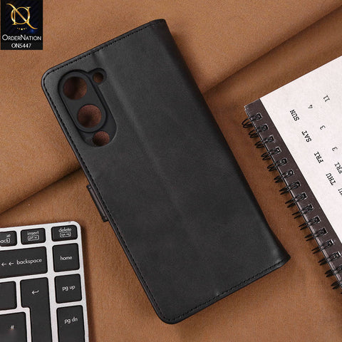 Vivo Y29s Cover - Black - Premium Leather Megantic Flip Book Covers With Card Holding Option