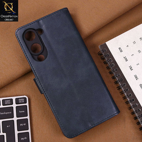 Vivo Y29s Cover - Blue - Premium Leather Megantic Flip Book Covers With Card Holding Option