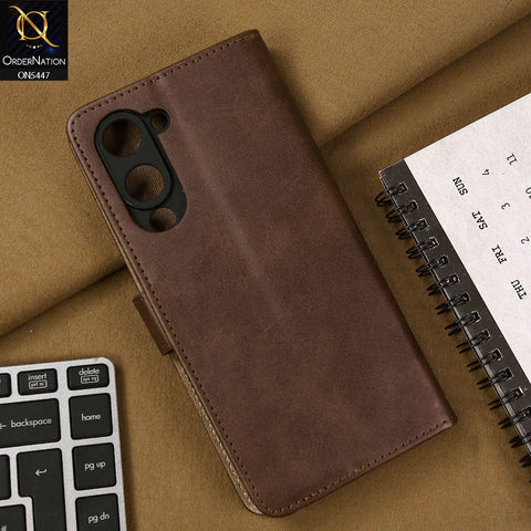 Vivo Y04 Cover - Dark Brown - Premium Leather Megantic Flip Book Covers With Card Holding Option