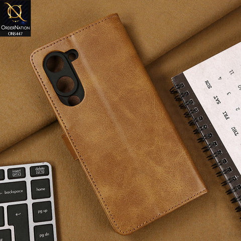 Vivo Y29s Cover - Light Brown - Premium Leather Megantic Flip Book Covers With Card Holding Option