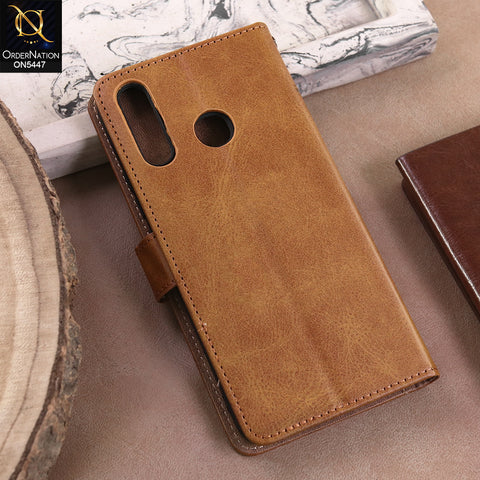 Vivo Y04  - Light Brown -  Premium Leather Megantic Flip Book Covers With Card Holding Option