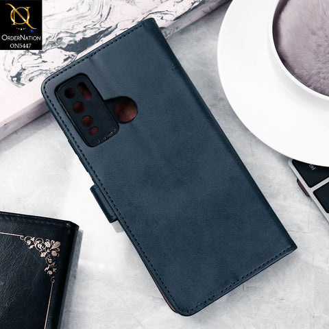 Vivo Y30 Cover - Blue -  Premium Leather Megantic Flip Book Covers With Card Holding Option