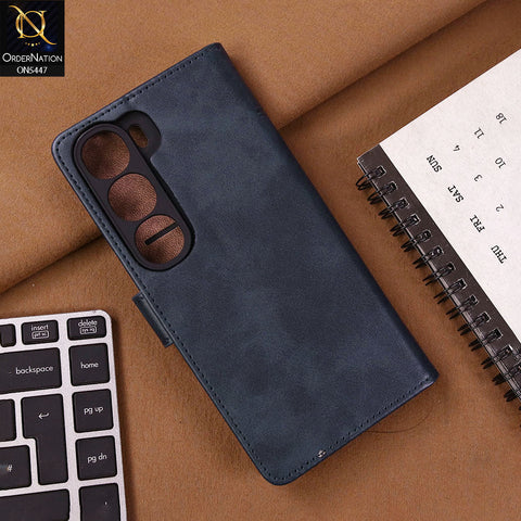 Vivo Y300 Cover - Blue - Premium Leather Megantic Flip Book Covers With Card Holding Option