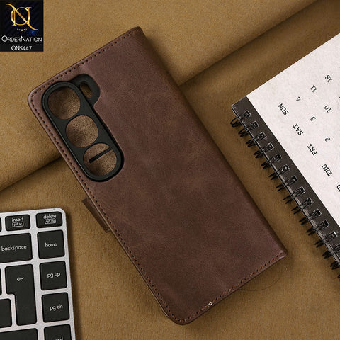Vivo Y200 (2025) Cover - Dark Brown - Premium Leather Megantic Flip Book Covers With Card Holding Option