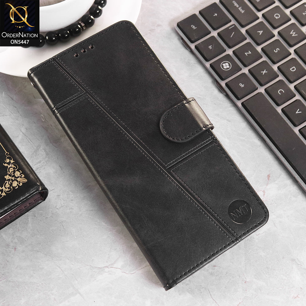 Vivo Y21d Cover - Black - Premium Leather Megantic Flip Book Covers With Card Holding Option