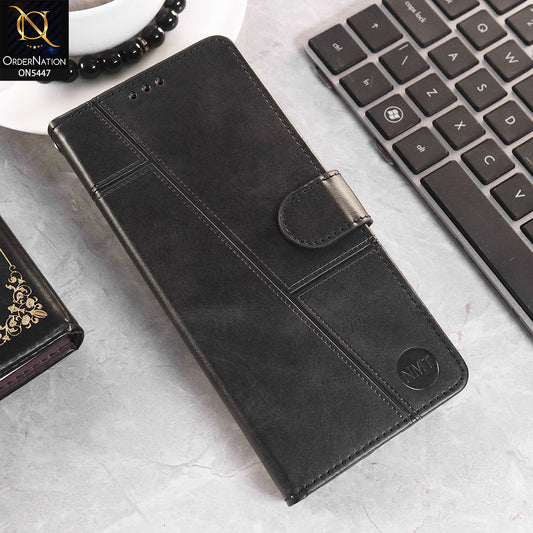 Vivo Y21d Cover - Black - Premium Leather Megantic Flip Book Covers With Card Holding Option
