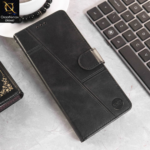 Vivo Y21d Cover - Black - Premium Leather Megantic Flip Book Covers With Card Holding Option
