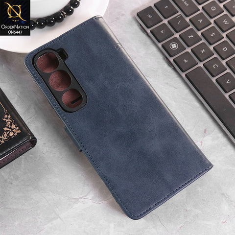 Vivo Y21d Cover - Blue - Premium Leather Megantic Flip Book Covers With Card Holding Option