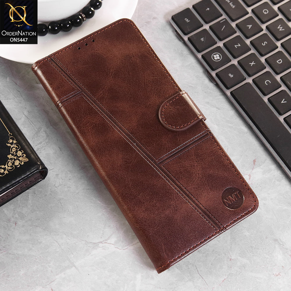 Vivo Y21d Cover - Dark Brown - Premium Leather Megantic Flip Book Covers With Card Holding Option