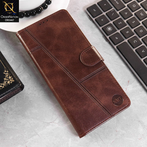Vivo Y31 5G Cover - Dark Brown - Premium Leather Megantic Flip Book Covers With Card Holding Option