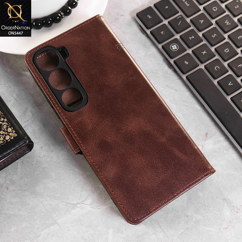 Vivo Y31 5G Cover - Dark Brown - Premium Leather Megantic Flip Book Covers With Card Holding Option
