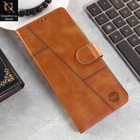 Vivo Y21d Cover - Light Brown - Premium Leather Megantic Flip Book Covers With Card Holding Option