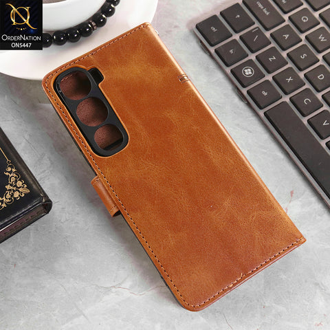 Vivo Y21d Cover - Light Brown - Premium Leather Megantic Flip Book Covers With Card Holding Option