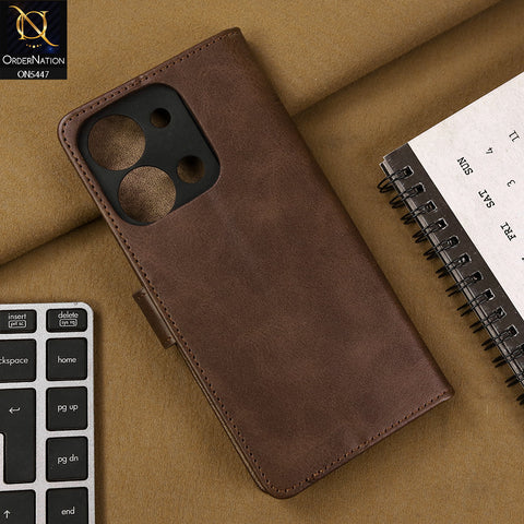 Vivo Y36 4G Cover - Dark Brown - Premium Leather Megantic Flip Book Covers With Card Holding Option