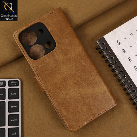 Vivo Y36 5G Cover - Light Brown - Premium Leather Megantic Flip Book Covers With Card Holding Option